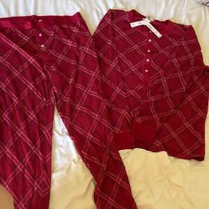 Victoria's Secret Deep Red Plaid Henley Sleep Top and Pants 2 Piece Set
